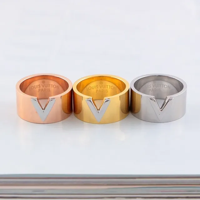 Louis Vuitton V Ring Gold and Silver Two-Tone Wide Band Ring 3