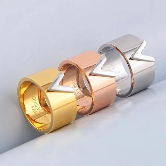 Louis Vuitton V Ring Gold and Silver Two-Tone Wide Band Ring 5