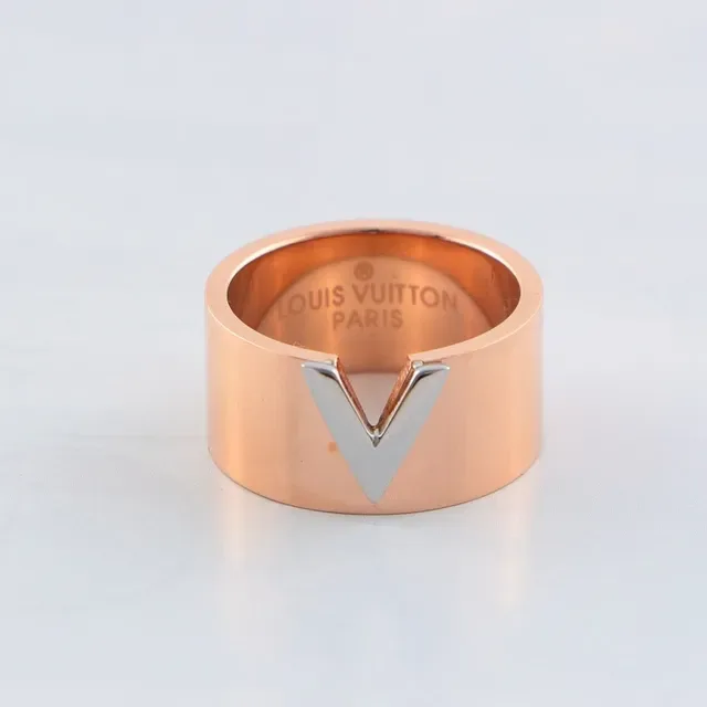 Louis Vuitton V Ring Gold and Silver Two-Tone Wide Band Ring 7