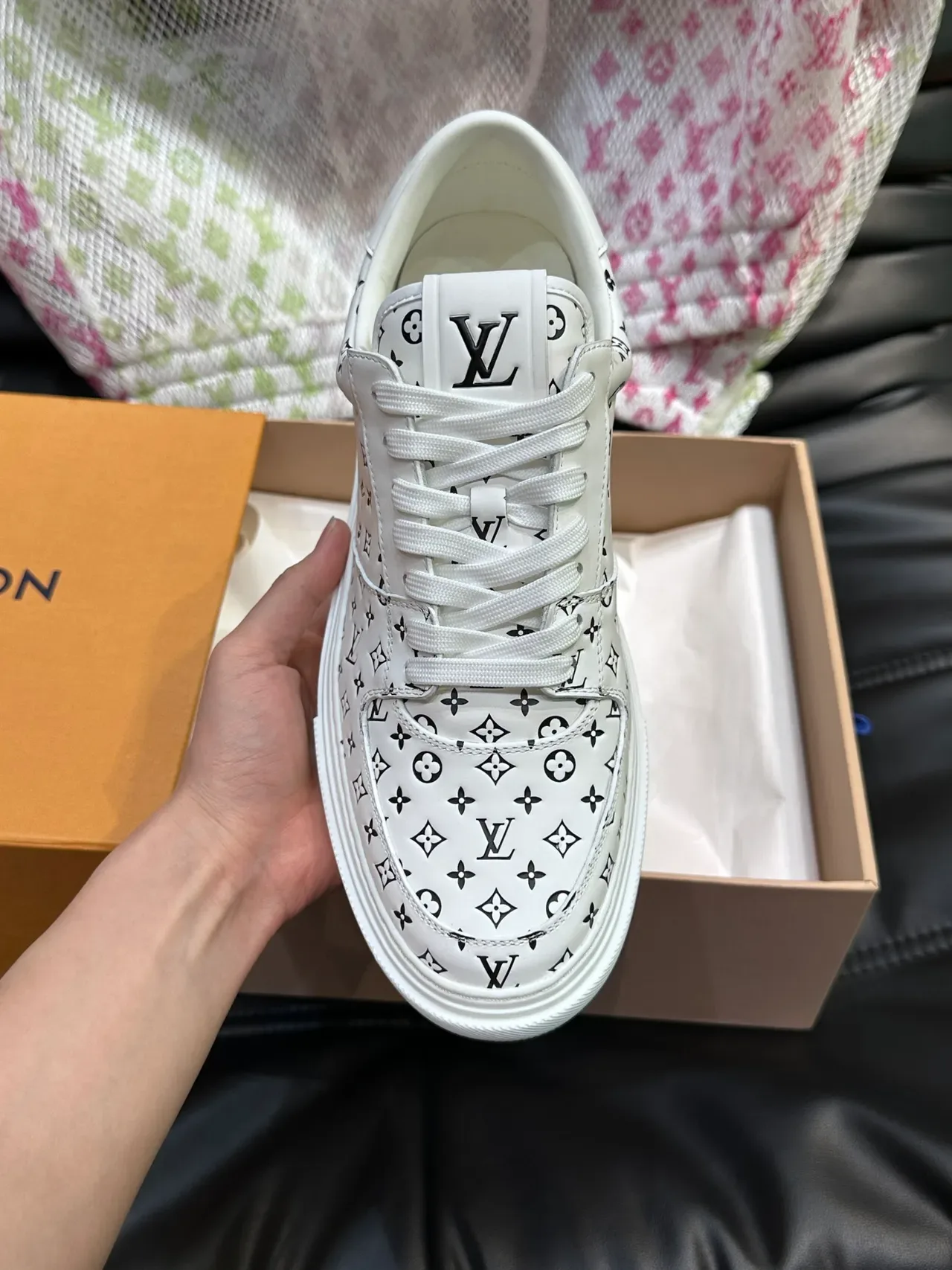 Louis Vuitton White Black Monogram-Print Leather Low-Top Lifestyle Sneakers 4