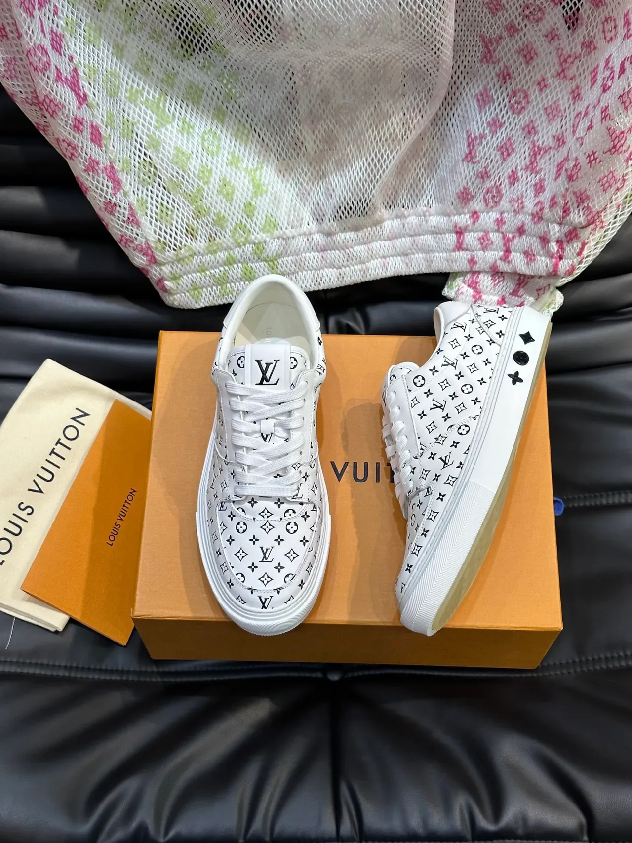 Louis Vuitton White Black Monogram-Print Leather Low-Top Lifestyle Sneakers 5