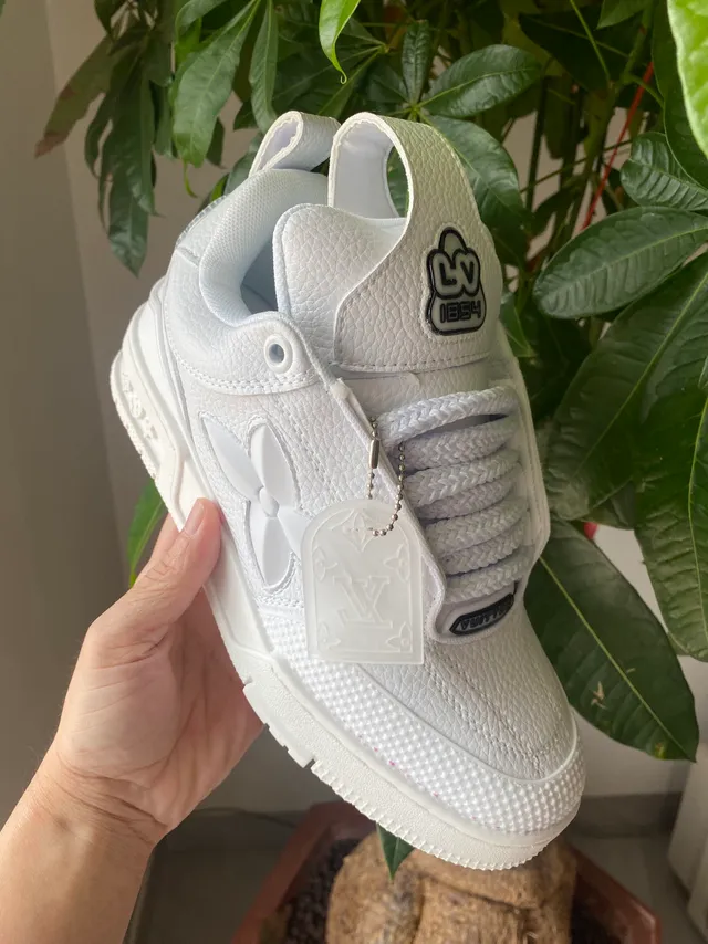 Louis Vuitton White Black Pebbled Leather Upper Translucent Floral Cutout Lifestyle Sneakers 2