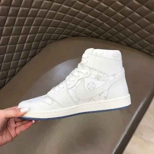 Louis Vuitton White Blue High-Top Monogram-Print Lifestyle Sneakers 3