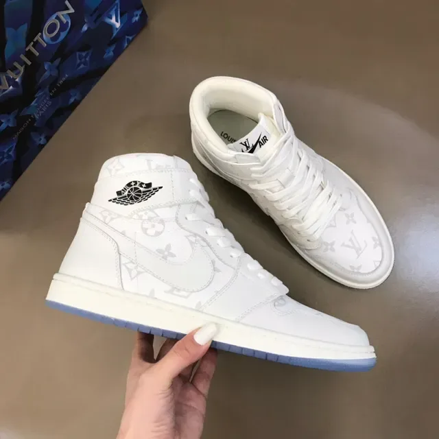 Louis Vuitton White Blue High-Top Monogram-Print Lifestyle Sneakers 6