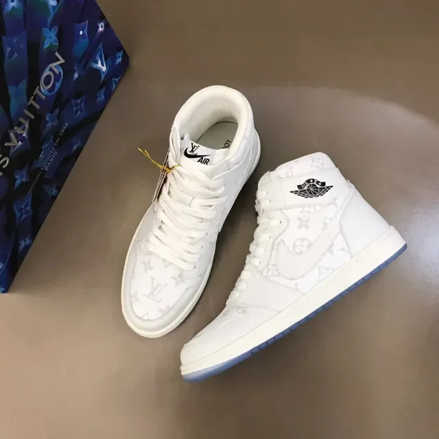 Louis Vuitton White Blue High-Top Monogram-Print Lifestyle Sneakers 8