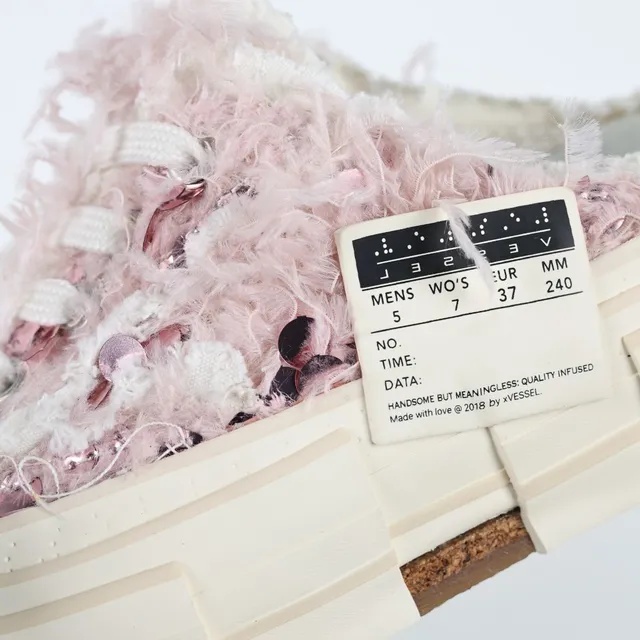Maison Margiela গোলাপি বেইজ ফাজি টেক্সটাইল উপরের স্তর স্তরযুক্ত প্ল্যাটফর্ম সোল লোফার 6