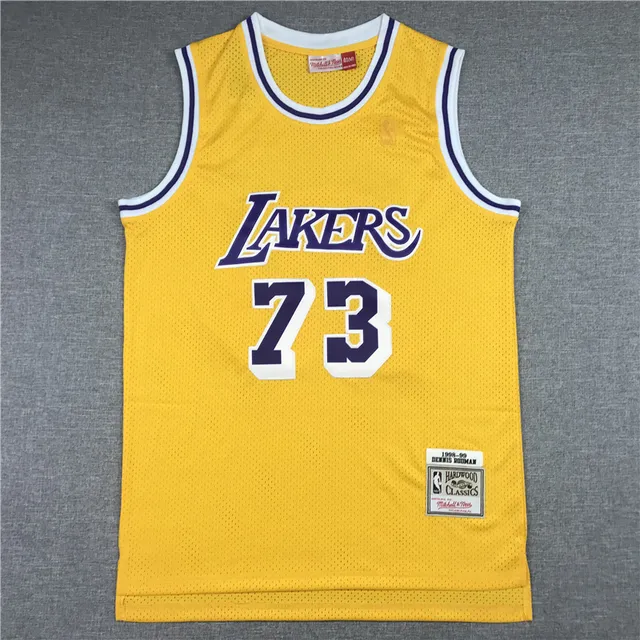 Mitchell & Ness Hardwood Classics 1998–99 Dennis Rodman Lakers Camiseta de Malha Amarela Roxa 3