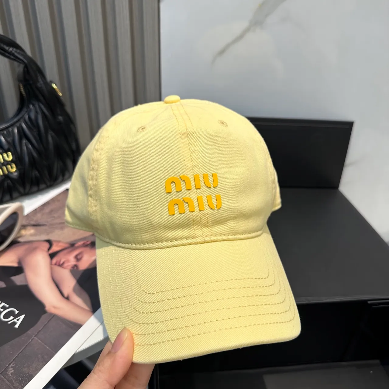 Miu Miu Logo brodé Jaune pâle Casquette de baseball 6