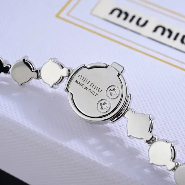 Miu Miu Pulseira Logo Prata Verde Cristais Pavé Fecho 8