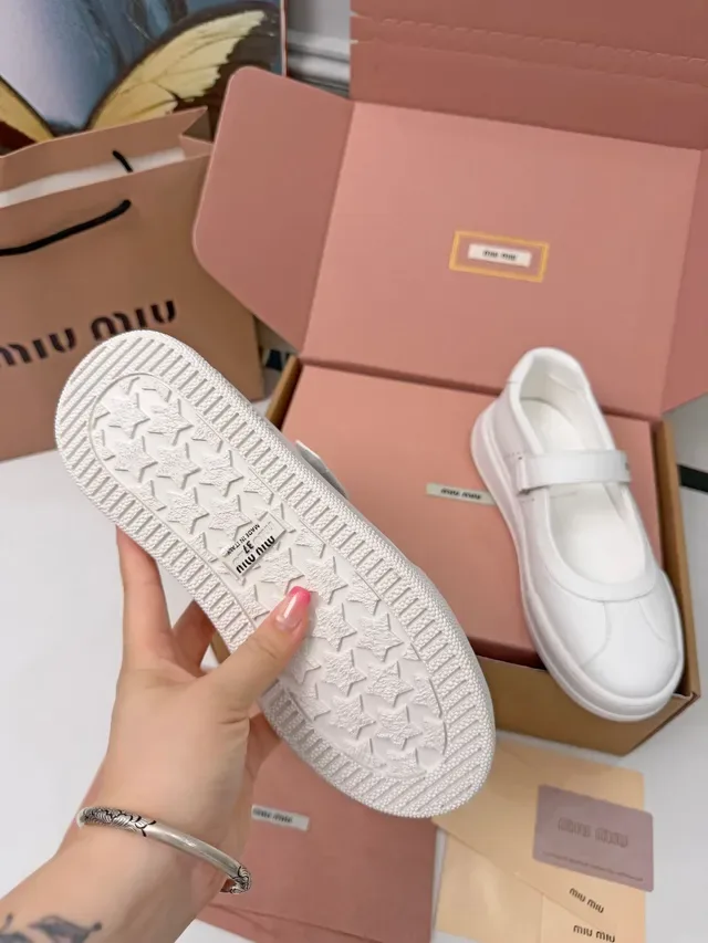 Miu Miu White Leather Branded Strap Mary Jane Shoes 3