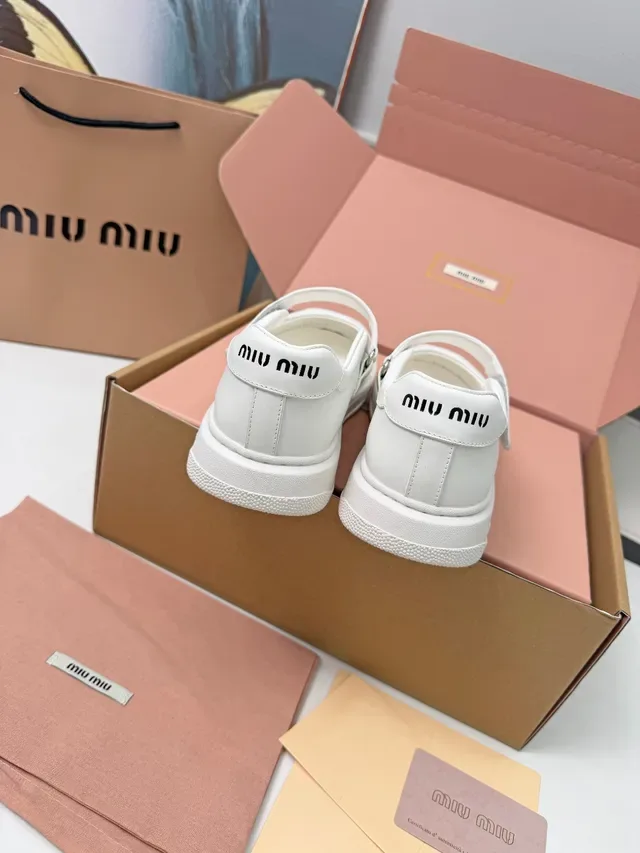 Miu Miu White Leather Branded Strap Mary Jane Shoes 4