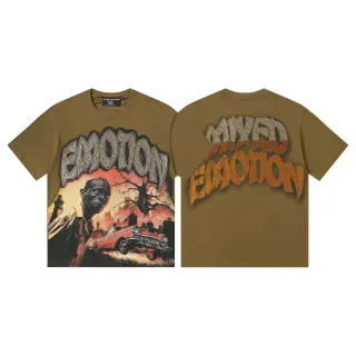 Mixed Emotion Horror Graphic Rhinestone Embellished Olive T-Shirt