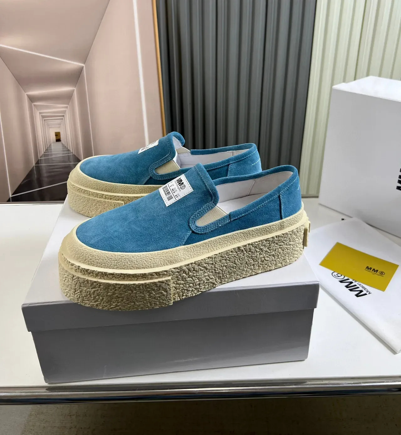 MM6 Maison Margiela Blue Suede Platform Slip-On Lifestyle Sneakers 8