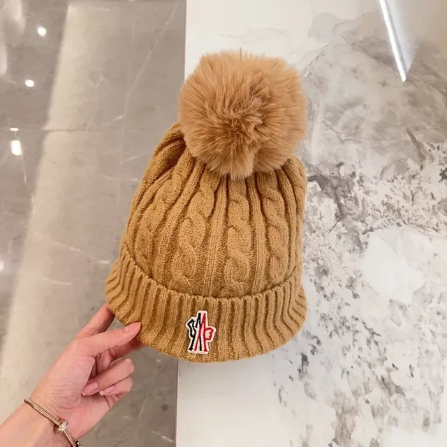 Moncler Brown Beige Cable Knit Ribbed Cuff Beanie 3