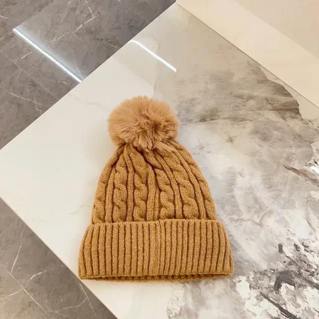 Moncler Brown Beige Cable Knit Ribbed Cuff Beanie 4