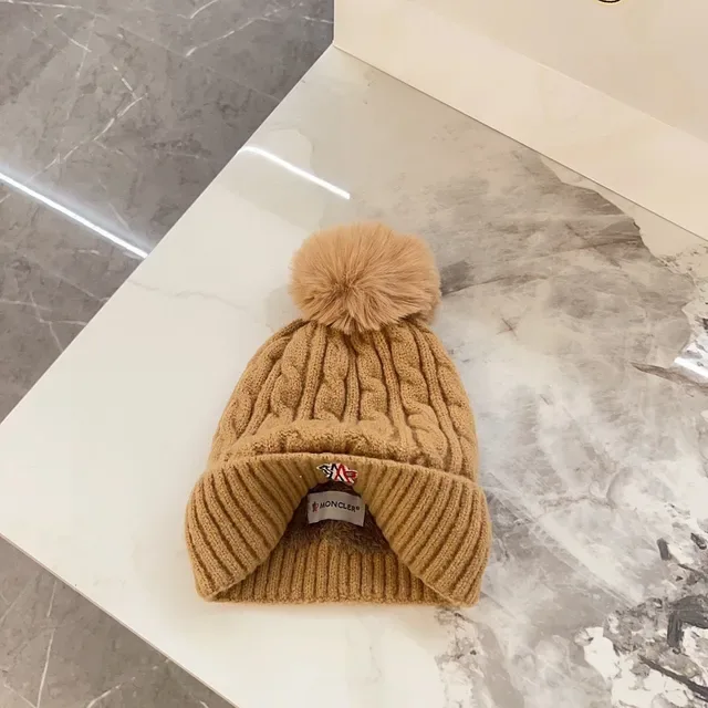 Moncler Brown Beige Cable Knit Ribbed Cuff Beanie 5