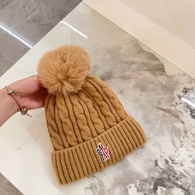 Moncler Brown Beige Cable Knit Ribbed Cuff Beanie 6