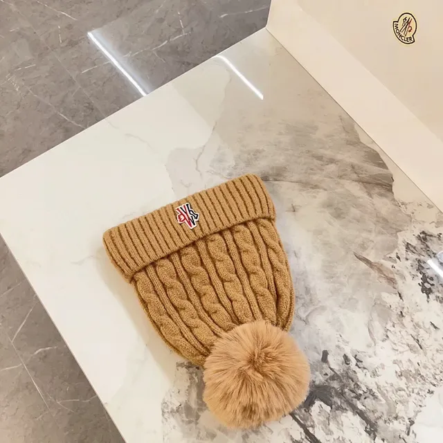 Moncler Brown Beige Cable Knit Ribbed Cuff Beanie 7