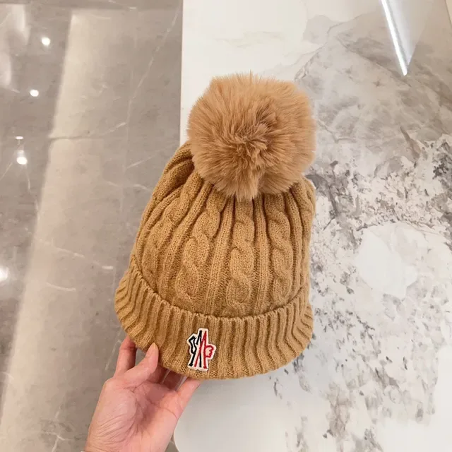 Moncler Brown Beige Cable Knit Ribbed Cuff Beanie 8