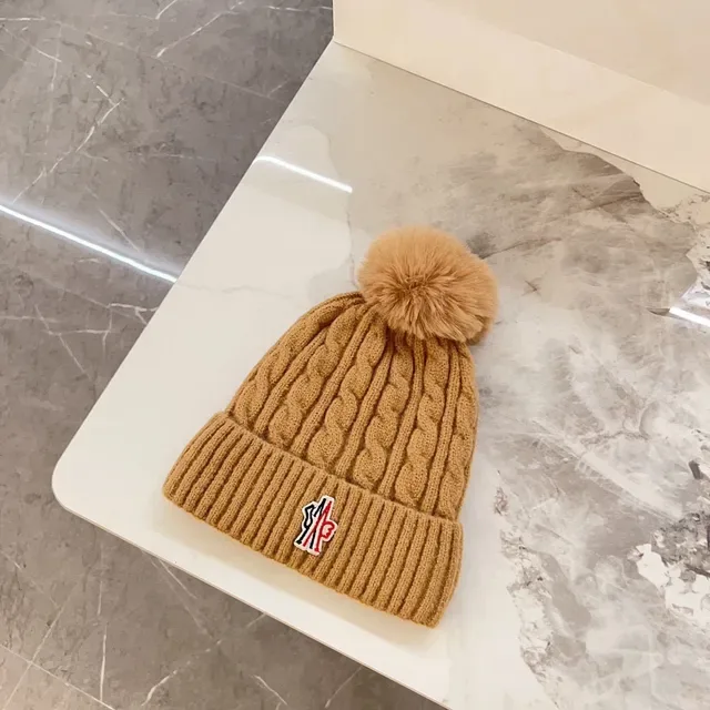Moncler Brown Beige Cable Knit Ribbed Cuff Beanie 9