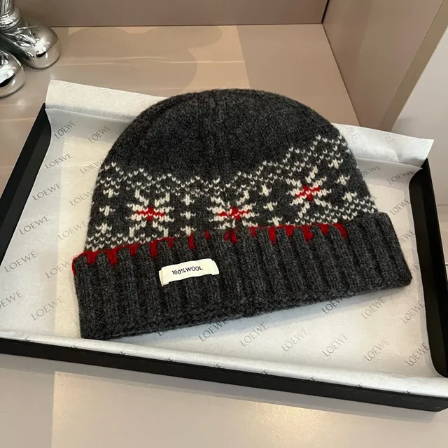 Moncler Gris Rojo Nórdico Fair Isle Tejido Plegado Acanalado Puño Gorro 5