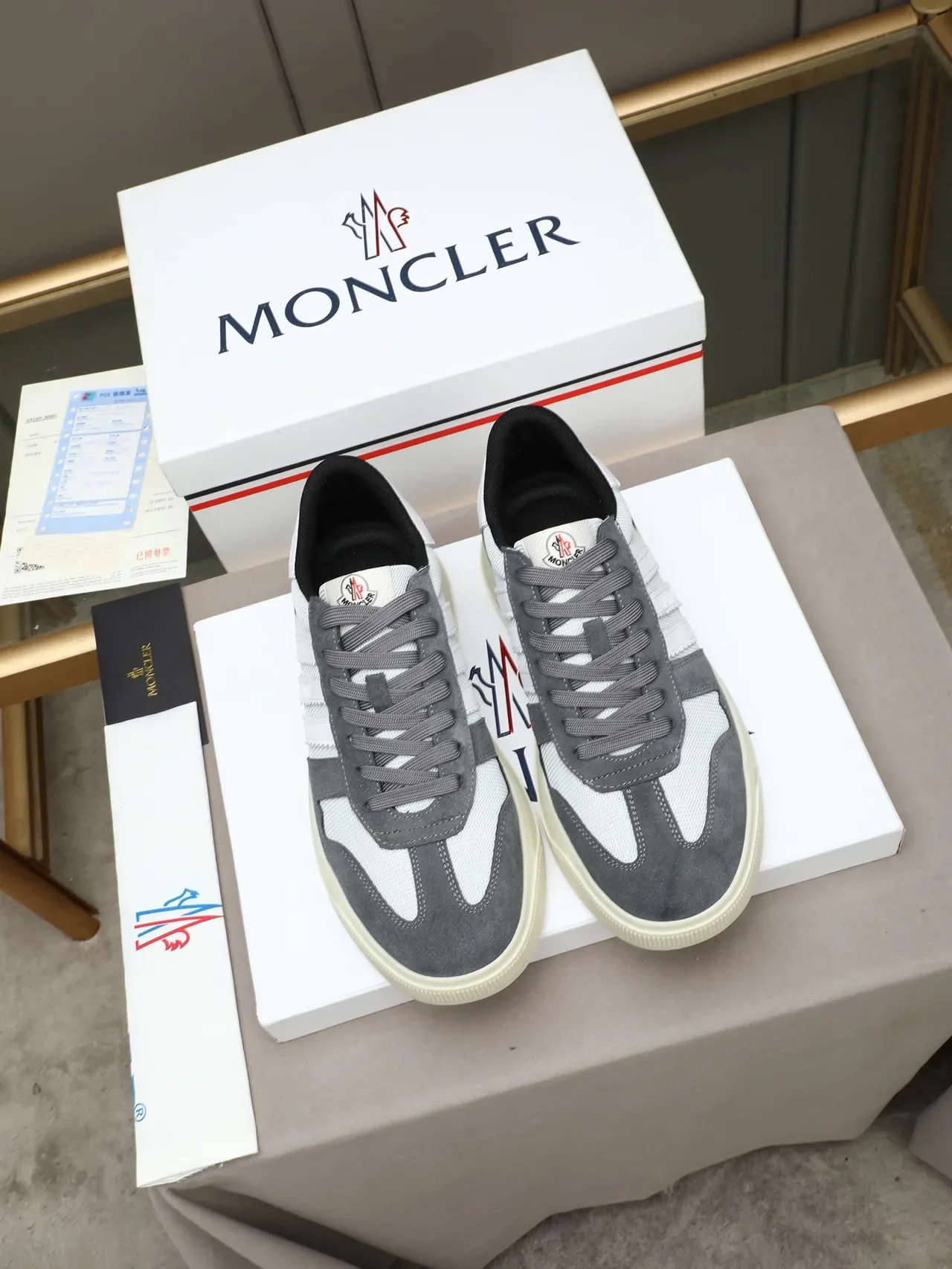 Moncler Sapatilha de Camurça e Malha com Painéis Plataforma 2