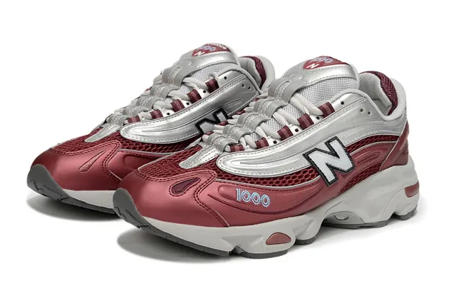 New Balance 1000 Red and Silver Chunky Sneakers 2