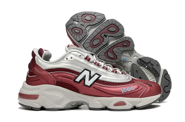 New Balance 1000 Red and Silver Chunky Sneakers 4