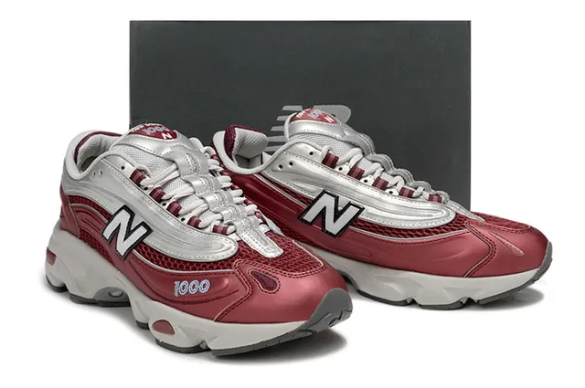 New Balance 1000 Red and Silver Chunky Sneakers 5