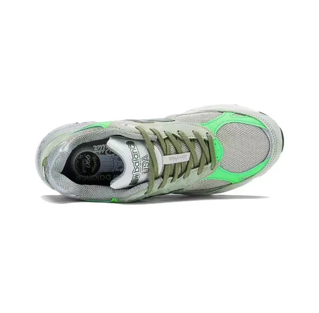 New Balance 990 أخضر أبيض طبقات جلد مدبوغ وشبكية أعلى لوحات نيون أحذية رياضية نمط حياة 2