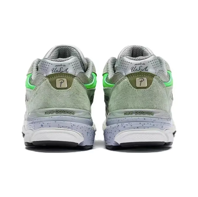 New Balance 990 أخضر أبيض طبقات جلد مدبوغ وشبكية أعلى لوحات نيون أحذية رياضية نمط حياة 4