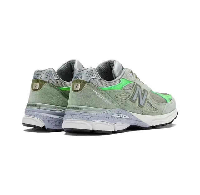 New Balance 990 أخضر أبيض طبقات جلد مدبوغ وشبكية أعلى لوحات نيون أحذية رياضية نمط حياة 5