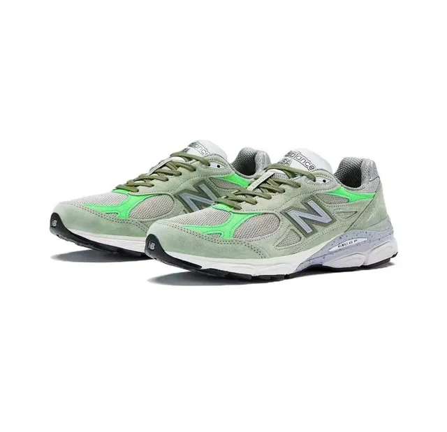 New Balance 990 أخضر أبيض طبقات جلد مدبوغ وشبكية أعلى لوحات نيون أحذية رياضية نمط حياة 6