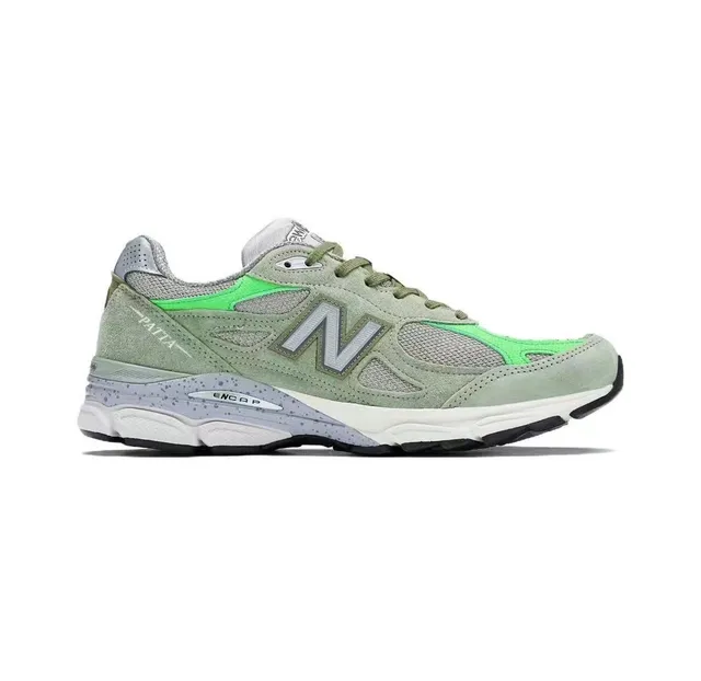 New Balance 990 أخضر أبيض طبقات جلد مدبوغ وشبكية أعلى لوحات نيون أحذية رياضية نمط حياة 7