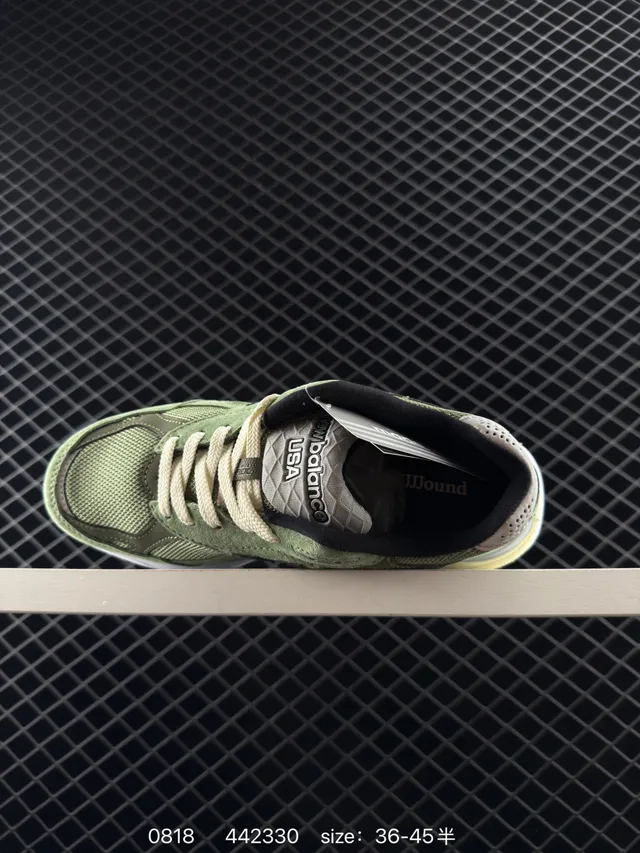 New Balance 990 Olive Green Suede and Mesh Chunky Sneakers 4