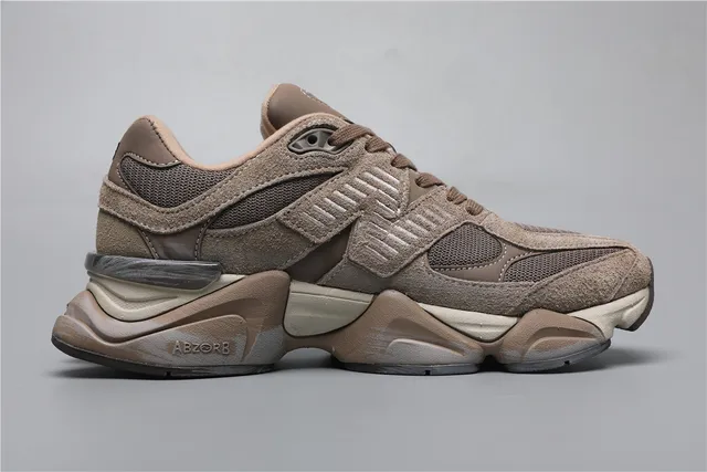 New Balance Marrom Bege Camada Superior de Couro de Camurça-Mesh Construção Assimétrica de Gaiola Tênis Chunky 8