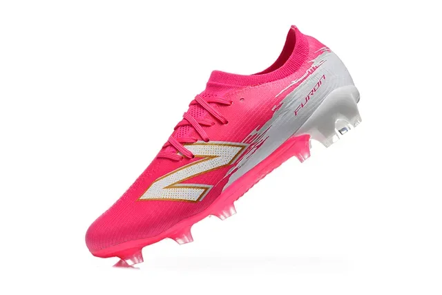 New Balance Furon गुलाबी सफेद जांघीय ऊपरी मोल्डेड कोनिकल स्टड्स फर्म ग्राउंड फुटबॉल जूते 4