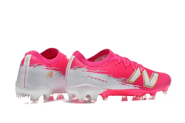 New Balance Furon गुलाबी सफेद जांघीय ऊपरी मोल्डेड कोनिकल स्टड्स फर्म ग्राउंड फुटबॉल जूते 5