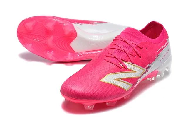 New Balance Furon गुलाबी सफेद जांघीय ऊपरी मोल्डेड कोनिकल स्टड्स फर्म ग्राउंड फुटबॉल जूते 6