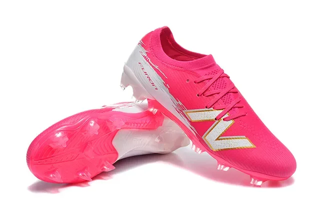 New Balance Furon गुलाबी सफेद जांघीय ऊपरी मोल्डेड कोनिकल स्टड्स फर्म ग्राउंड फुटबॉल जूते 7