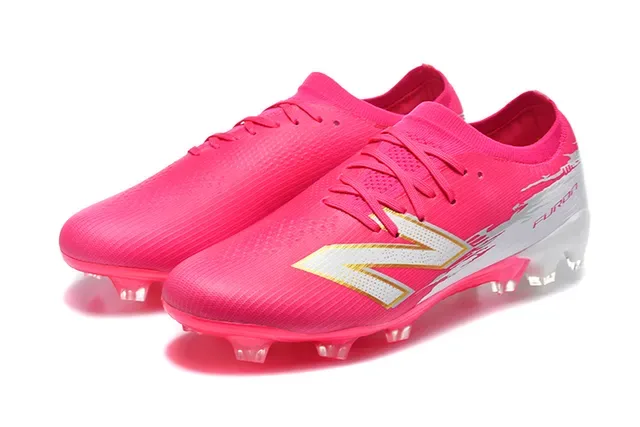 New Balance Furon गुलाबी सफेद जांघीय ऊपरी मोल्डेड कोनिकल स्टड्स फर्म ग्राउंड फुटबॉल जूते 8