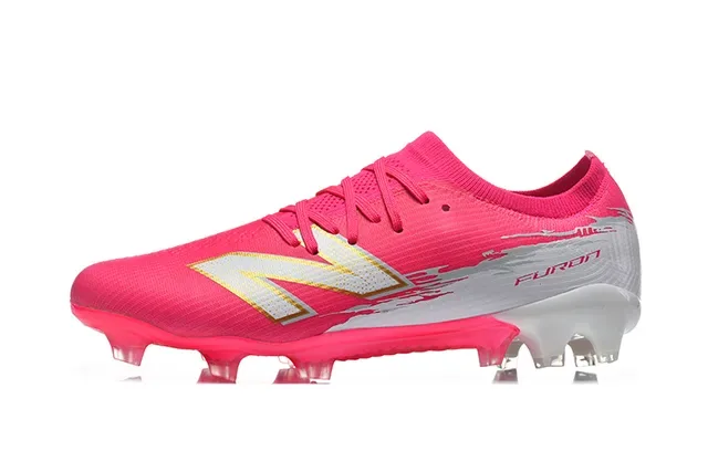 New Balance Furon गुलाबी सफेद जांघीय ऊपरी मोल्डेड कोनिकल स्टड्स फर्म ग्राउंड फुटबॉल जूते 10