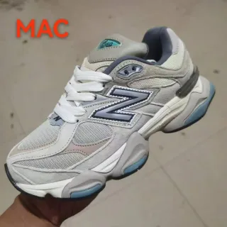 New Balance tênis chunky cinza e azul com silhueta retrô, construção de malha e suede overlay