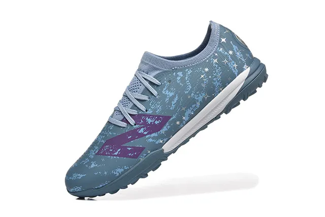 New Balance Zapatillas de fútbol turf azul púrpura superior sintético cuello de ajuste a calcetín sneakers 4
