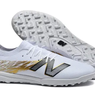New Balance White Gold Knit Upper Synthetic Cage Overlay Turf Soccer Shoes