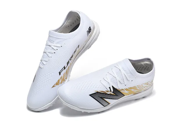 New Balance White Gold Knit Upper Synthetic Cage Overlay Turf Soccer Shoes 2