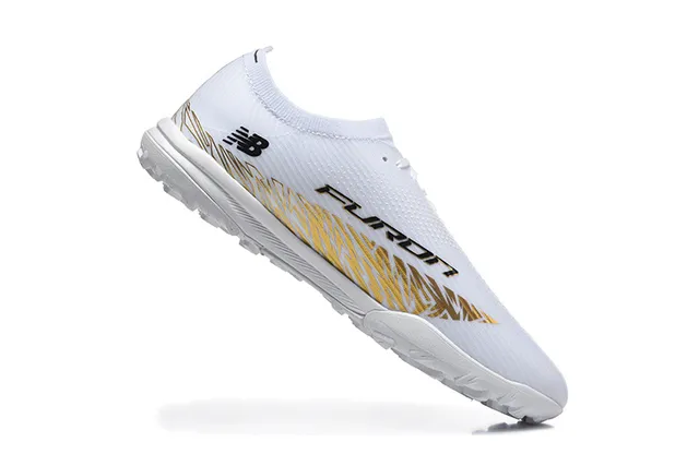 New Balance White Gold Knit Upper Synthetic Cage Overlay Turf Soccer Shoes 3