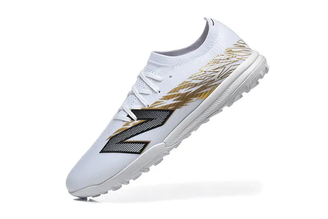 New Balance White Gold Knit Upper Synthetic Cage Overlay Turf Soccer Shoes 4