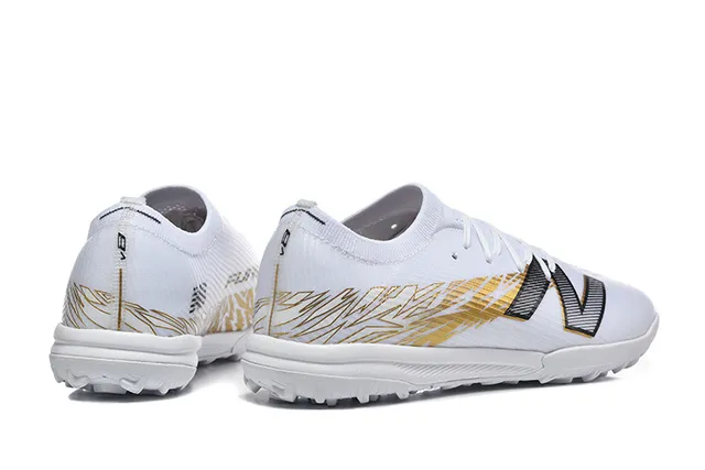 New Balance White Gold Knit Upper Synthetic Cage Overlay Turf Soccer Shoes 5