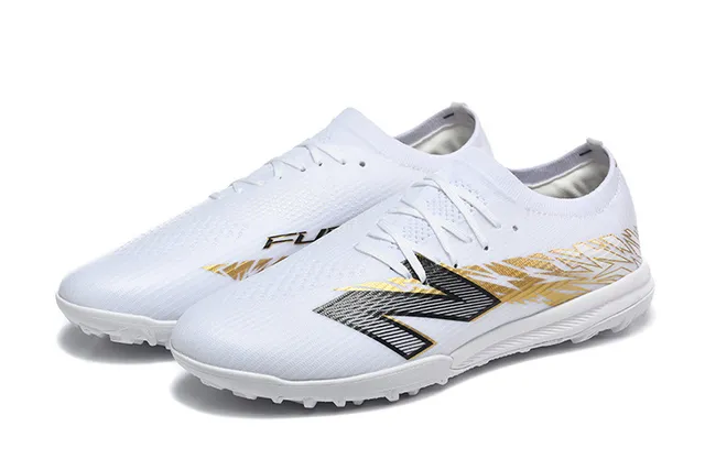 New Balance White Gold Knit Upper Synthetic Cage Overlay Turf Soccer Shoes 8